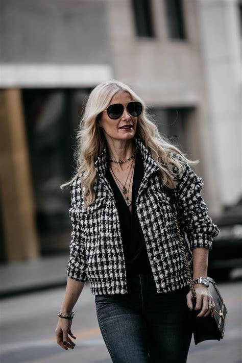 chanel style jackets 2019|Chanel style white tweed jacket.